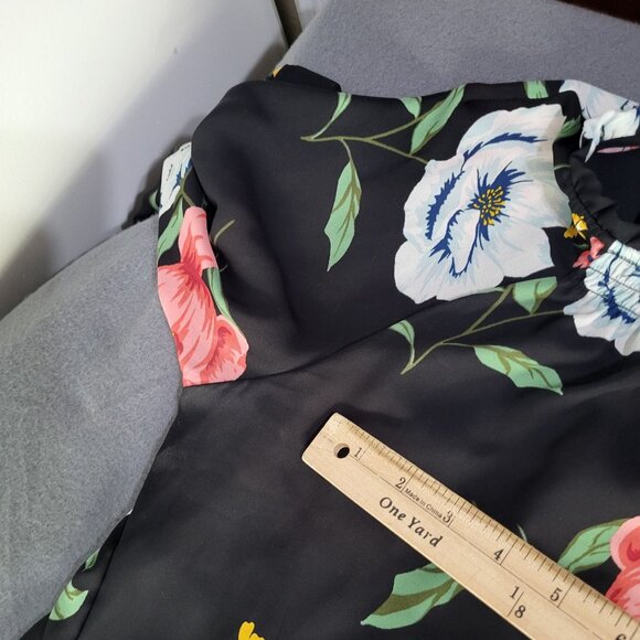 OLD NAVY FLORAL DRESS WOMENS M BLACK with Slip Ruffle Long Sleeve - Picture 9 of 10